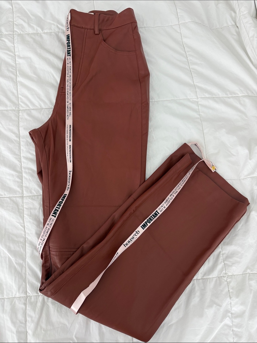 House of CB Faux Leather High Waist Rust Brown Trousers